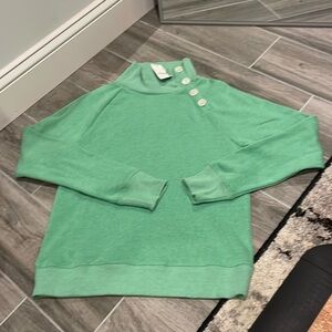 NEW J.Crew wide button collar pullover sweatshirt green XS